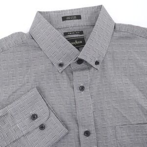 NEW Neiman Marcus Trim Fit Geometric Button Down Shirt Black Mens 16 32/33 Large